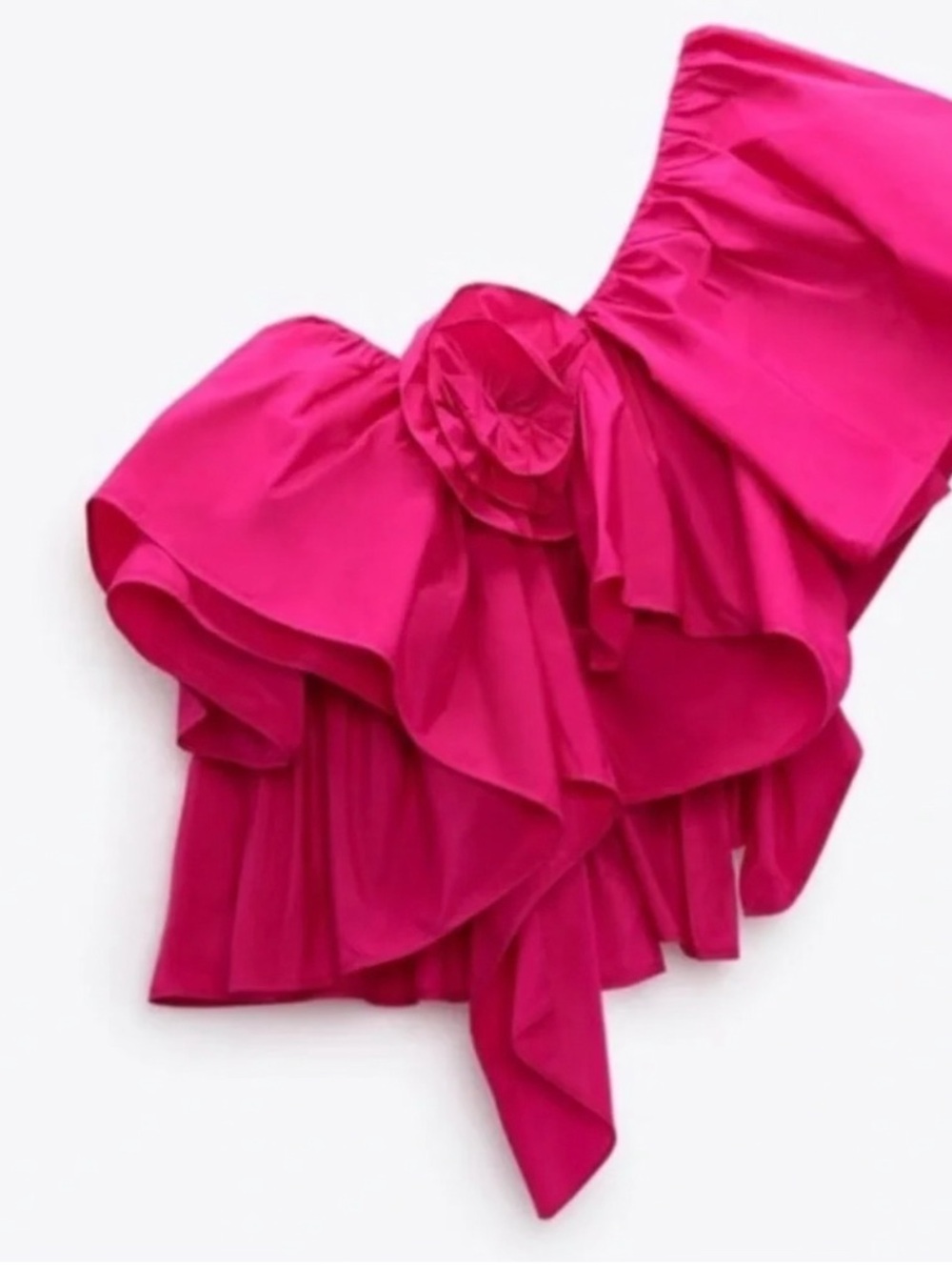 Zara Hot Pink Asymmetrical Ruffled Skirt with Floral Detail